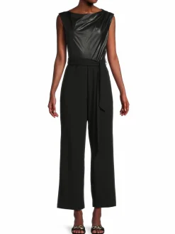 Women DKNY Faux Leather Mix Media Jumpsuit