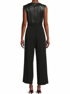 Women DKNY Faux Leather Mix Media Jumpsuit