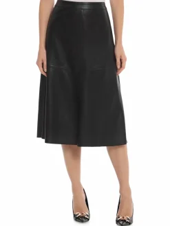 Women Bagatelle Faux Leather Panelled A Line Midi Skirt