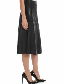 Women Bagatelle Faux Leather Panelled A Line Midi Skirt