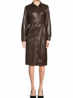 Women Calvin Klein Faux Leather Shirtdress