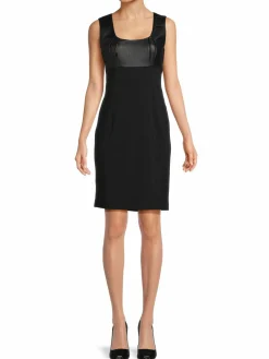 Women Patrizia Luca Faux Leather Trim Ponte Pencil Dress