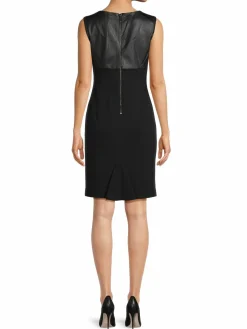 Women Patrizia Luca Faux Leather Trim Ponte Pencil Dress
