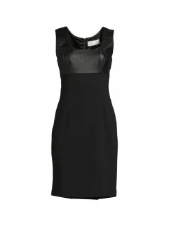 Women Patrizia Luca Faux Leather Trim Ponte Pencil Dress