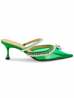 Mach & Mach Faux Pearl & Crystal Embellished Kitten Mules