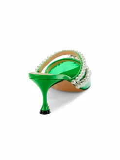 Mach & Mach Faux Pearl & Crystal Embellished Kitten Mules