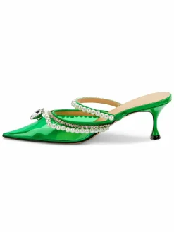 Mach & Mach Faux Pearl & Crystal Embellished Kitten Mules