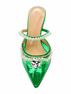 Mach & Mach Faux Pearl & Crystal Embellished Kitten Mules