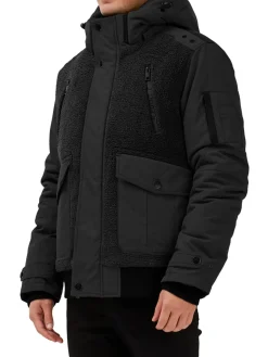 Point Zero by Maurice Benisti Coats & Jackets|Faux Shearling Hooded Bomber Jacket Black