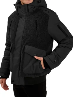 Point Zero by Maurice Benisti Coats & Jackets|Faux Shearling Hooded Bomber Jacket Black