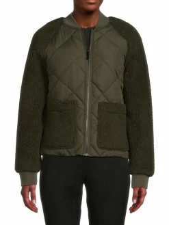 Women Andrew Marc Sport Faux Shearling Sleeve Quilted Jacket