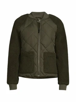Women Andrew Marc Sport Faux Shearling Sleeve Quilted Jacket
