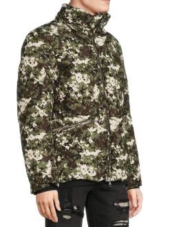 Moncler Coats & Jackets|Faux Shearling Trim Down Jacket Camo