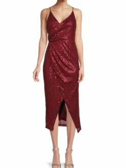 Women Area Stars Faux Wrap Sequin Midi Dress