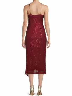 Women Area Stars Faux Wrap Sequin Midi Dress