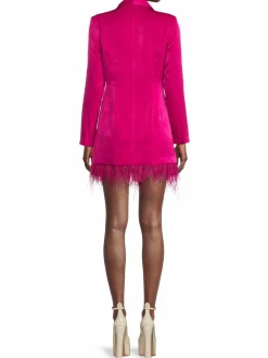 Women Aidan Mattox Feather Trim Satin Mini Tuxedo Dress