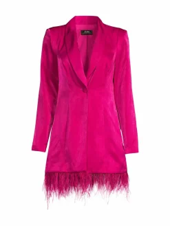 Women Aidan Mattox Feather Trim Satin Mini Tuxedo Dress