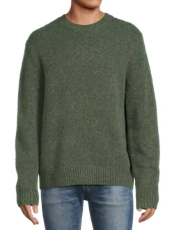 Vince Sweaters|Fein Merino Wool Blend Crewneck Sweater Olive