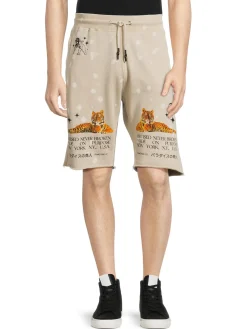 Prps Shorts|Feline Graphic Drawstring Shorts Oatmeal