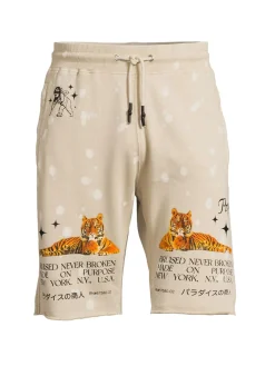 Prps Shorts|Feline Graphic Drawstring Shorts Oatmeal