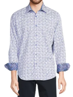 Robert Graham Casual Button-Down Shirts|Felton Classic Fit Abstract Sport Shirt Blue