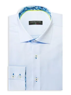 Masutto Dress Shirts|Fitted `With A Spread Collar, Contrast Trim, And A Neatly Lined Row Of Tonal Buttons Blue