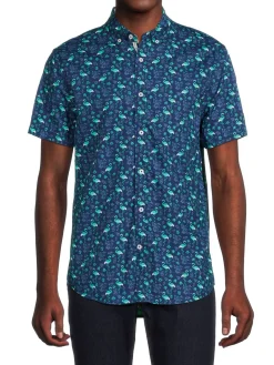 Heritage Report Collection Casual Button-Down Shirts|Flamingo Print Shirt Navy