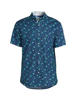 Heritage Report Collection Casual Button-Down Shirts|Flamingo Print Shirt Navy