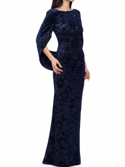 Women Betsy & Adam Floral Burnout Velvet Cape Gown