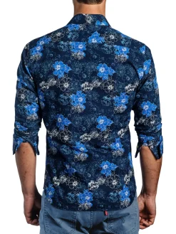 Jared Lang Casual Button-Down Shirts|Floral Cotton Button Down Shirt Dark Navy