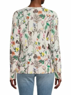 Women Saks Fifth Avenue Floral Crewneck Cashmere Sweater