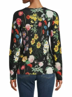 Women Saks Fifth Avenue Floral Crewneck Cashmere Sweater