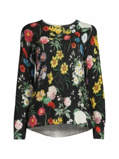 Women Saks Fifth Avenue Floral Crewneck Cashmere Sweater
