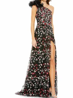 Women Mac Duggal Floral Embroidered One Shoulder Gown