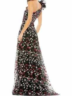 Women Mac Duggal Floral Embroidered One Shoulder Gown