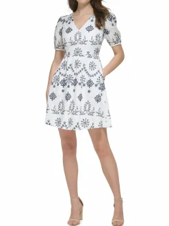 Women Kensie Floral Eyelet Puff Sleeve Mini Dress
