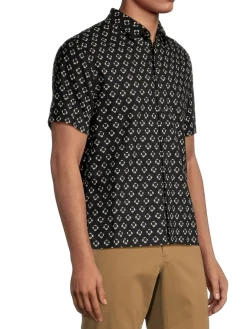 Vince Linen|Floral Linen Blend Button Down Shirt Coastal Blue