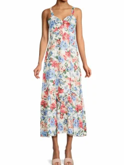 Women T Tahari Floral Linen Blend Maxi Dress