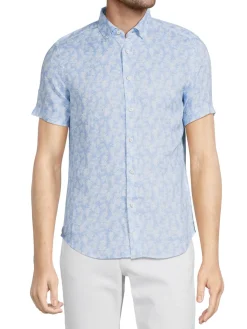 Heritage Report Collection Linen|Floral Linen Sport Shirt Light Blue