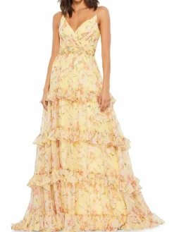 Women Mac Duggal Floral Ruffle Tiered Gown