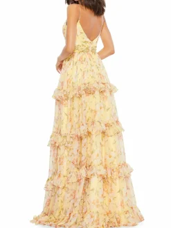 Women Mac Duggal Floral Ruffle Tiered Gown