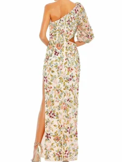 Women Mac Duggal Floral Sequin High Slit Gown