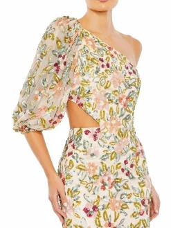 Women Mac Duggal Floral Sequin High Slit Gown