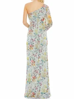 Women Mac Duggal Floral Sequin One Shoulder Gown