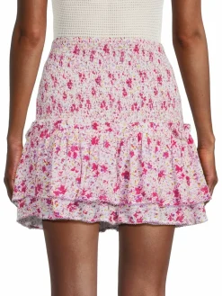 Women Poupette St Barth Floral Shirred Mini Skirt