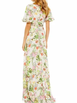 Women Mac Duggal Floral Surplice Neckline Gown
