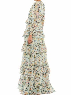 Women Mac Duggal Floral Tiered Ruffle Gown