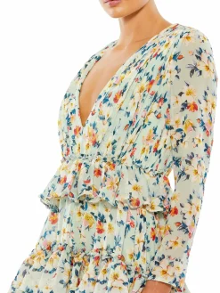 Women Mac Duggal Floral Tiered Ruffle Gown