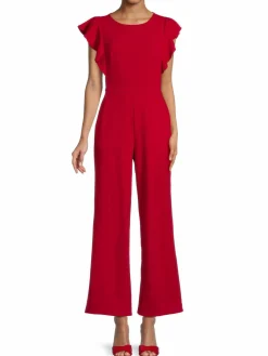 Women Bebe Flutter Sleeve Scuba Crepe Jumpsuit