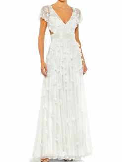 Women Mac Duggal Flutter Sleeve Sequin Gown